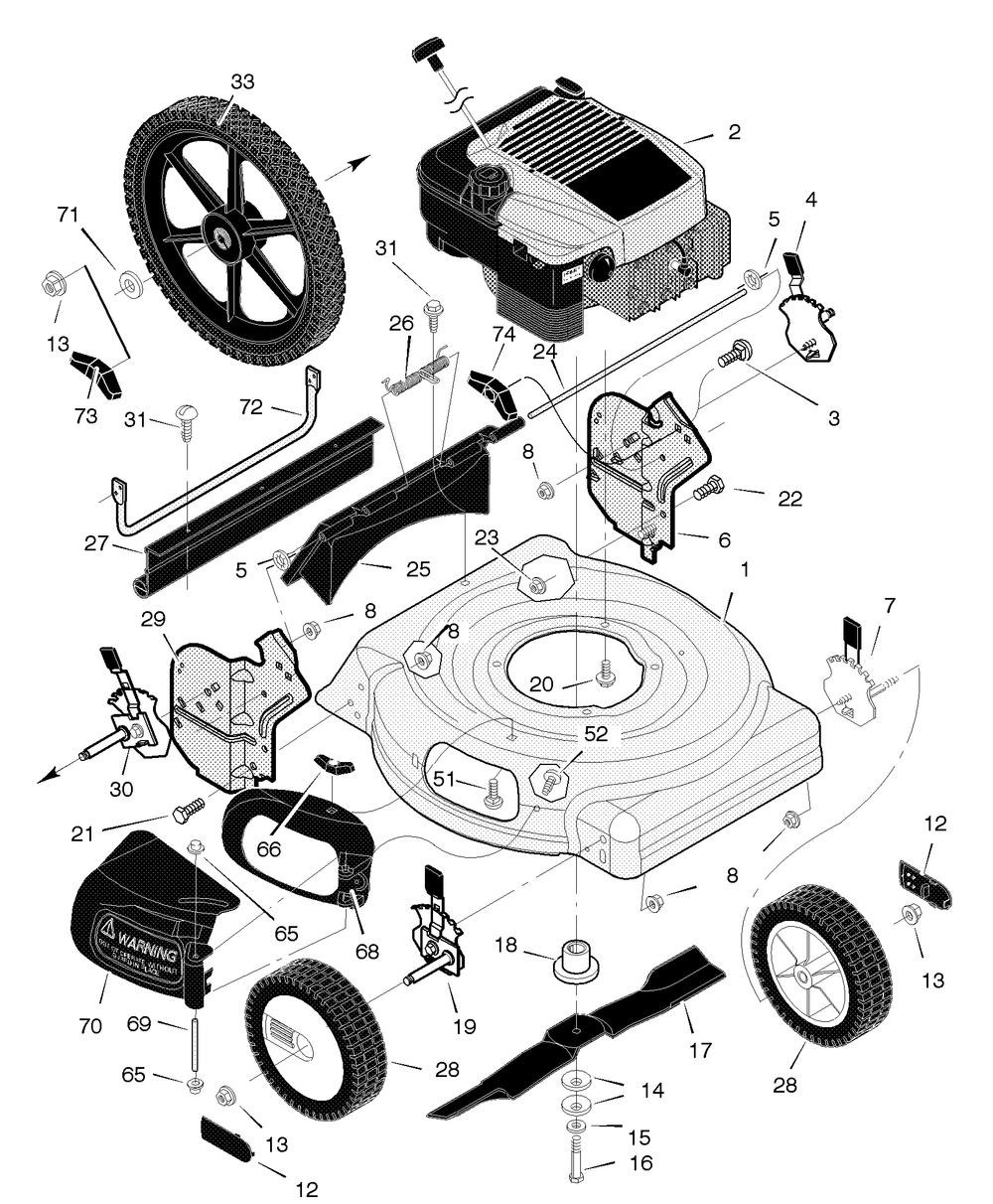 Mower Housing Assembly Diagram and Parts List for 205310X50A 2004 Briggs and Stratton Lawn Mower
